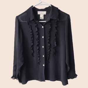 Susan Bristol Vintage Sheer Ruffle Button Down Blouse Size Small